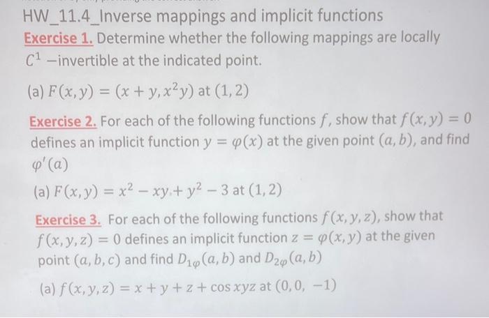 Solved HW_11.4_Inverse Mappings And Implicit Functions | Chegg.com