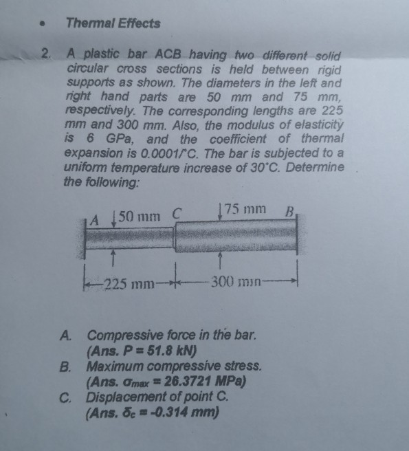 Solved Thermal Effects A plastic bar ACB having two