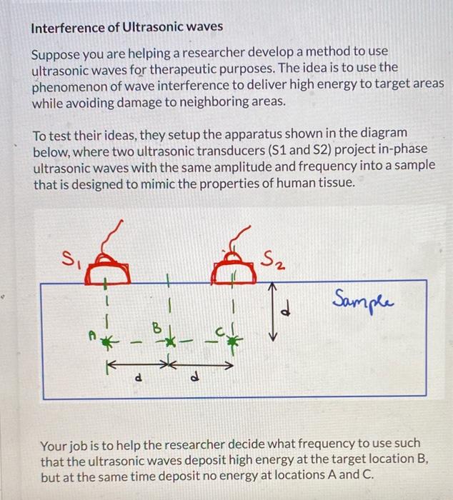 Interference of Ultrasonic waves
Suppose you are helping a researcher develop a method to use ultrasonic waves for therapeuti