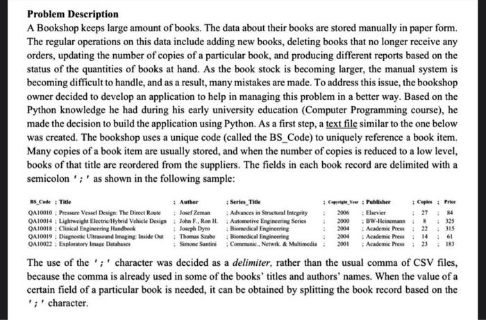 Solved Problem Description A Bookshop keeps large amount of | Chegg.com