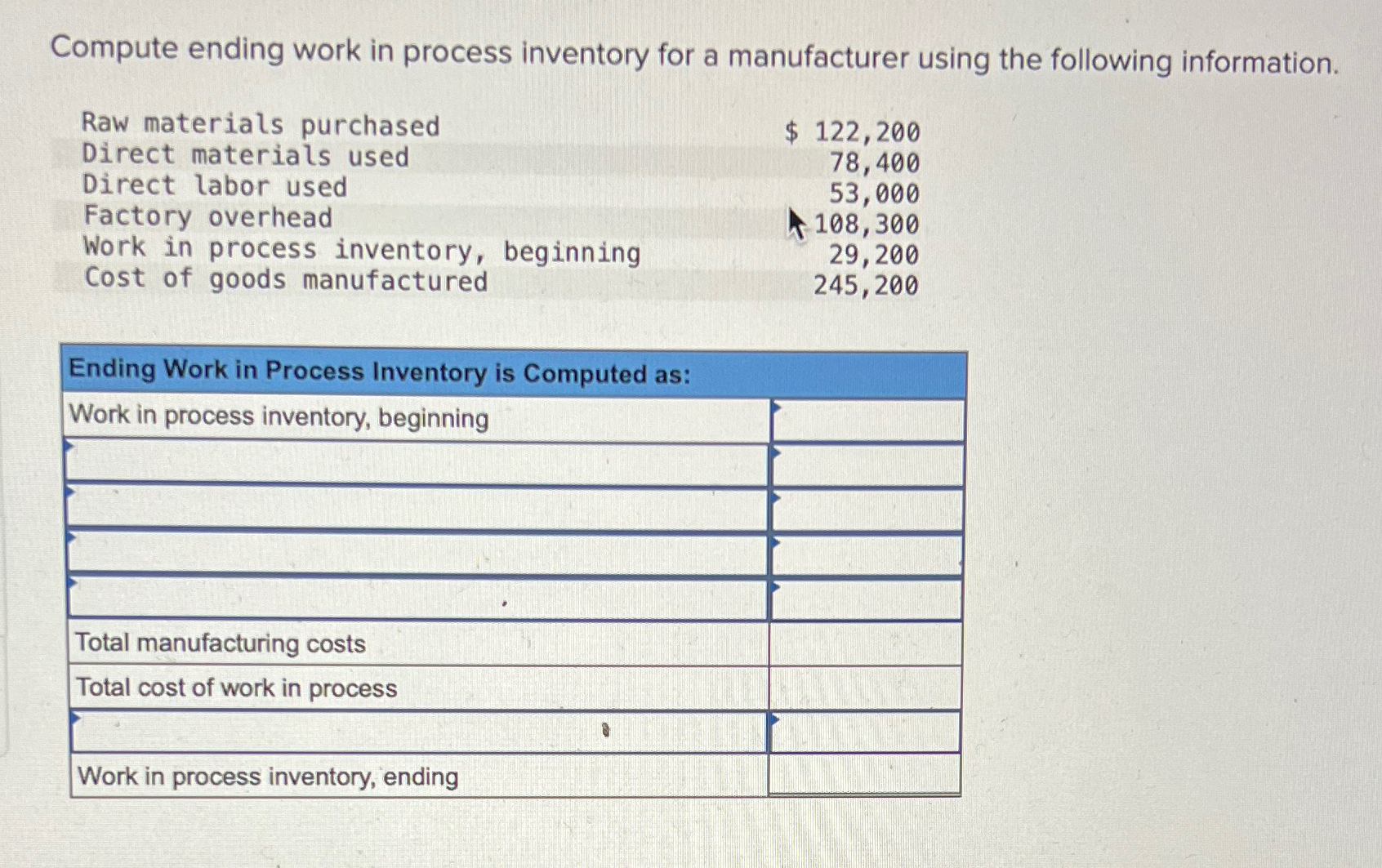 Solved Compute ending work in process inventory for a | Chegg.com