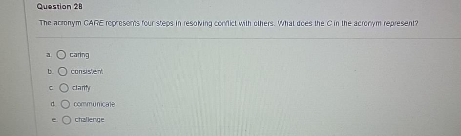 Solved Question 28The acronym CARE represents four steps in | Chegg.com