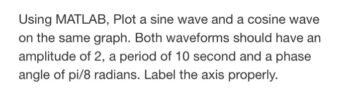 Solved Using MATLAB, Plot a sine wave and a cosine wave on | Chegg.com