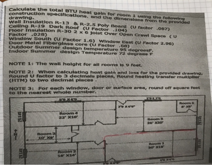 Calculate the total BTU heat gain for room 1 using