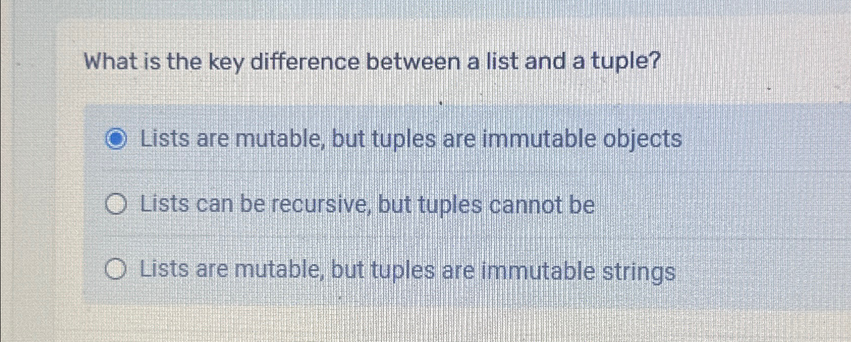 Solved What is the key difference between a list and a | Chegg.com