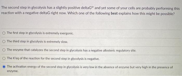 Solved The Second Step In Glycolysis Has A Slightly Positive Chegg Com