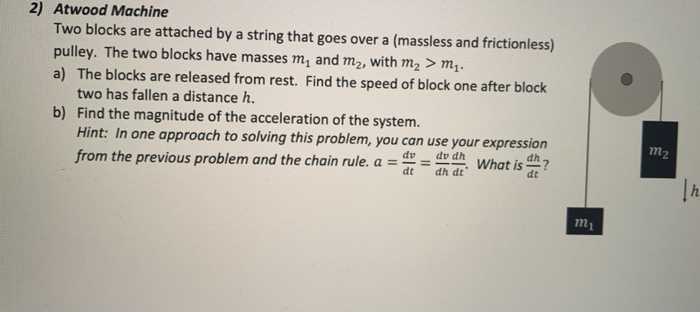 Solved 2) Atwood Machine Two Blocks Are Attached By A String | Chegg.com