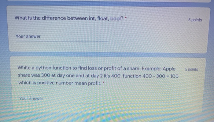 Solved What is the difference between int, float, bool? * 5 | Chegg.com
