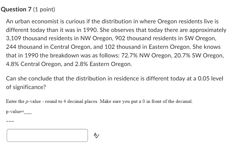 Solved An urban economist is curious if the distribution in | Chegg.com