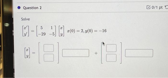 Solved Question 2 Solve 5 1 -29 -5 x (0) = 2, y(0) = −16 | Chegg.com