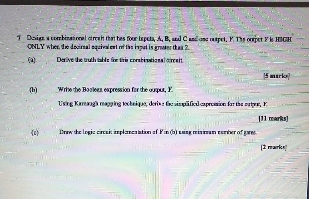 Solved 7 Design a combinational circuit that has four | Chegg.com