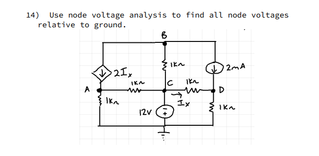 Solved 14) ﻿Use node voltage analysis to find all node | Chegg.com
