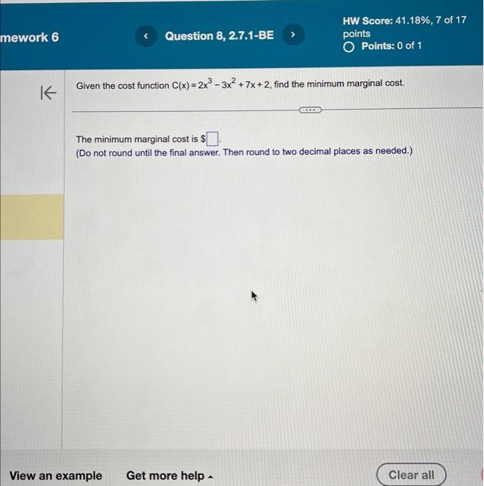 Solved Given The Cost Function C(x)=2x3−3x2+7x+2, Find The | Chegg.com