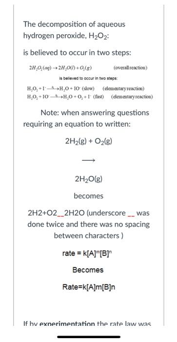 Solved The decomposition of aqueous hydrogen peroxide, H2O2: | Chegg.com