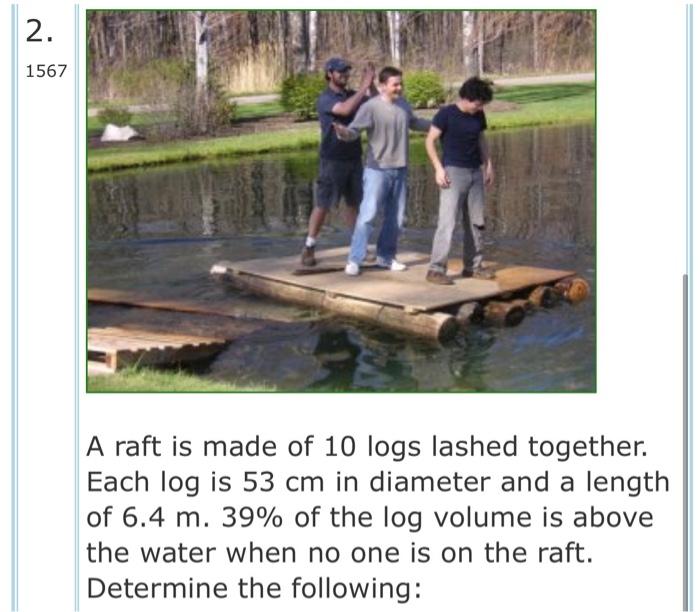 Solved 2. 1567 A raft is made of 10 logs lashed together. | Chegg.com