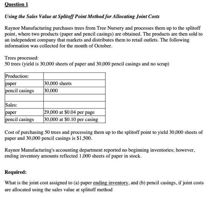 Solved Using the Sales Value at Splitoff Point Method for | Chegg.com