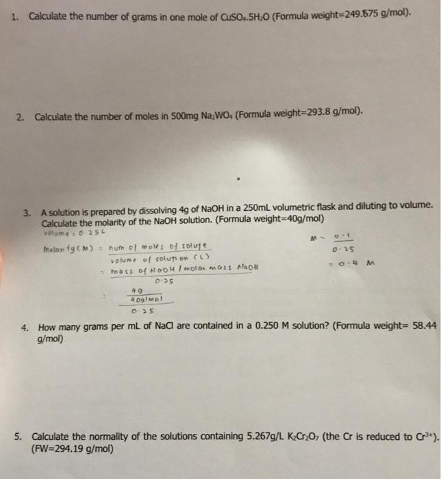 Solved 6) Calculate the molarity of a 1L solution that