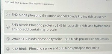 Solved SH 2 ﻿and SH 3 ﻿domains bind sequences contrieing:SH | Chegg.com
