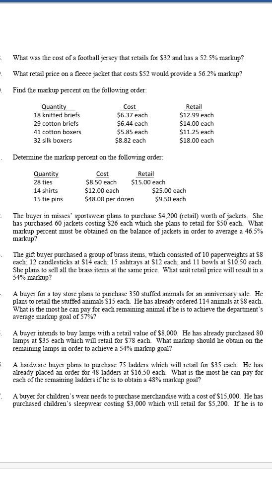 Solved Retail Math Assignment #5 Fill in the blanks for | Chegg.com