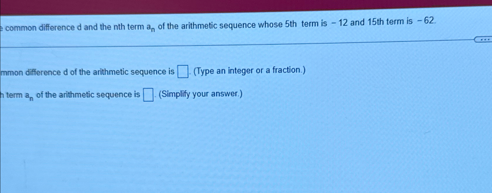 Solved common difference d ﻿and the nth term an ﻿of the | Chegg.com