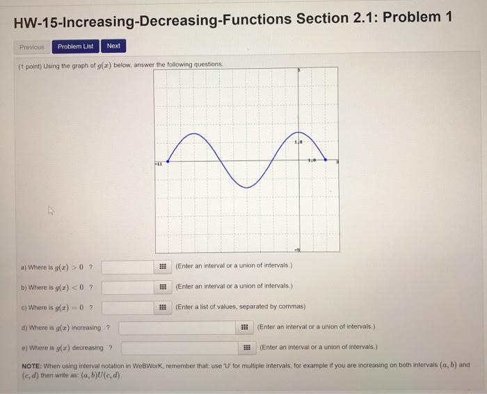 Solved HW-15-Increasing-Decreasing-Functions Section 2.1: | Chegg.com