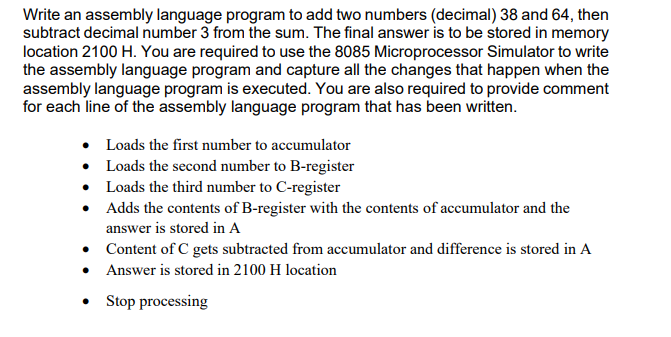 Solved Write an assembly language program to add two numbers | Chegg.com