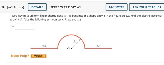 Solved A wire having a uniform linear charge density λ is | Chegg.com
