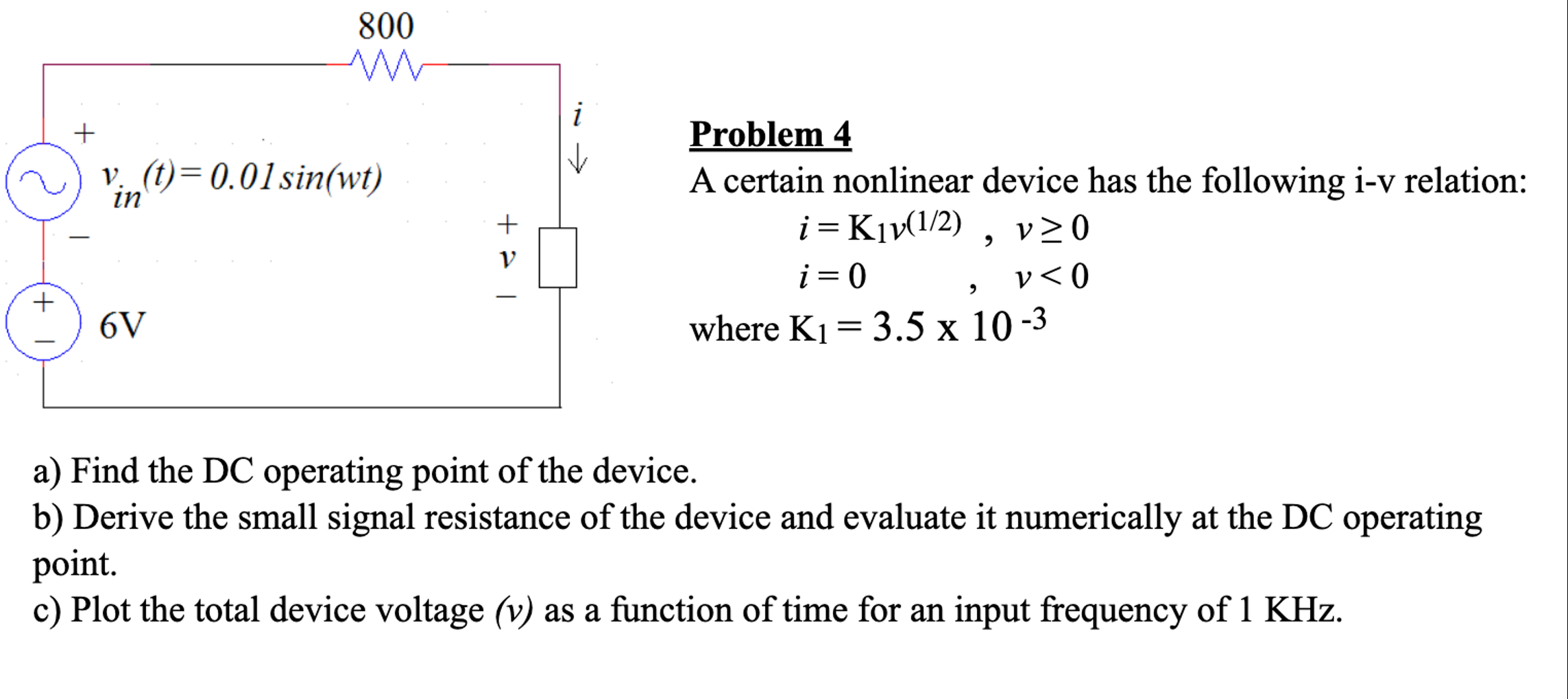 Solved Problem 4A certain nonlinear device has the following | Chegg.com