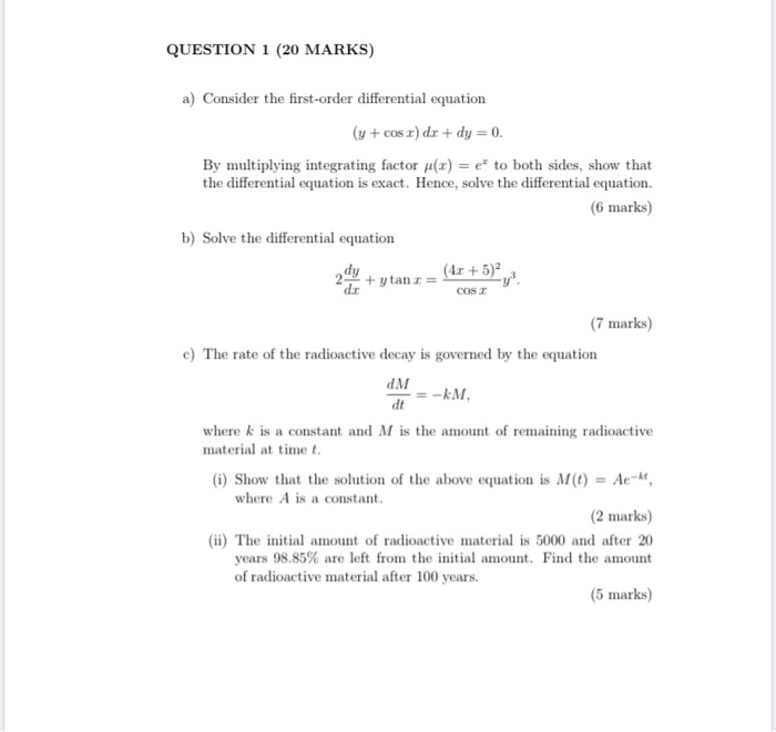 Solved Question 1 20 Marks A Consider The First Order