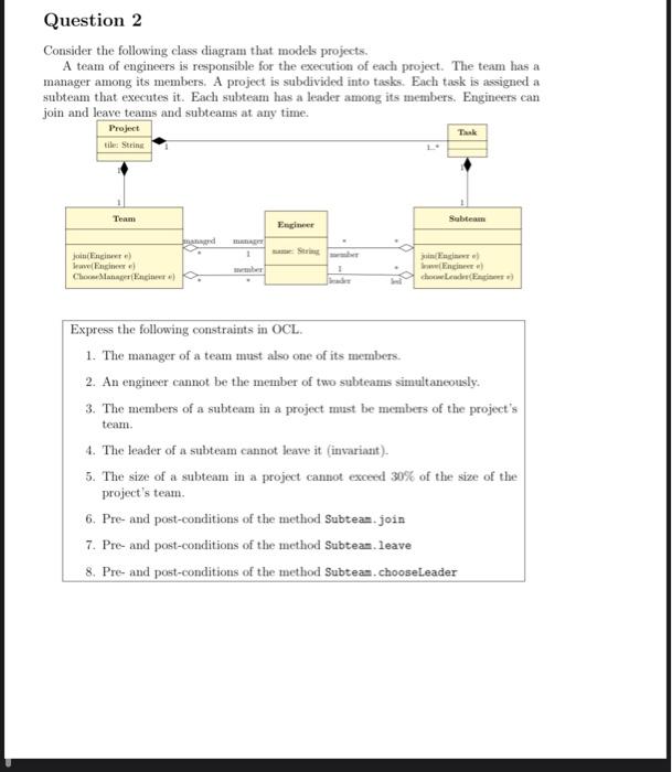 Solved Question 2 Consider The Following Class Diagram That | Chegg.com