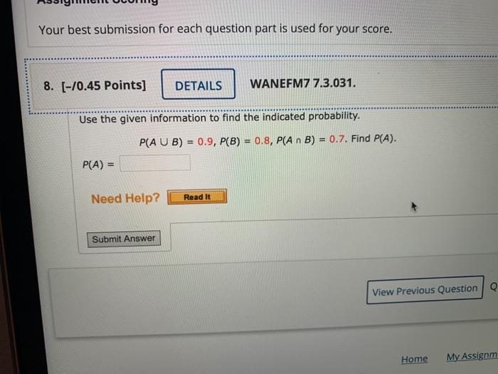 Solved Your best submission for each question part is used | Chegg.com