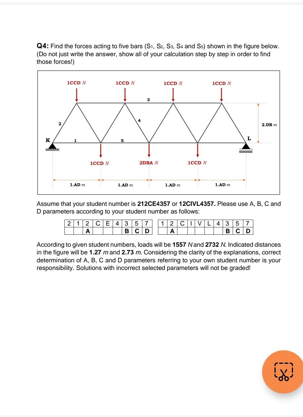 Solved Q4: Find the forces acting to five bars (S1, S2, S3, | Chegg.com