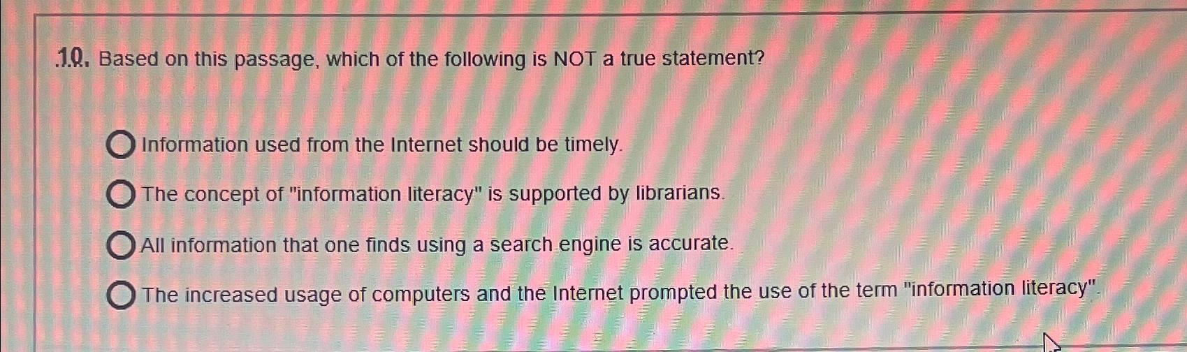 Solved 1.0. ﻿Based on this passage, which of the following | Chegg.com