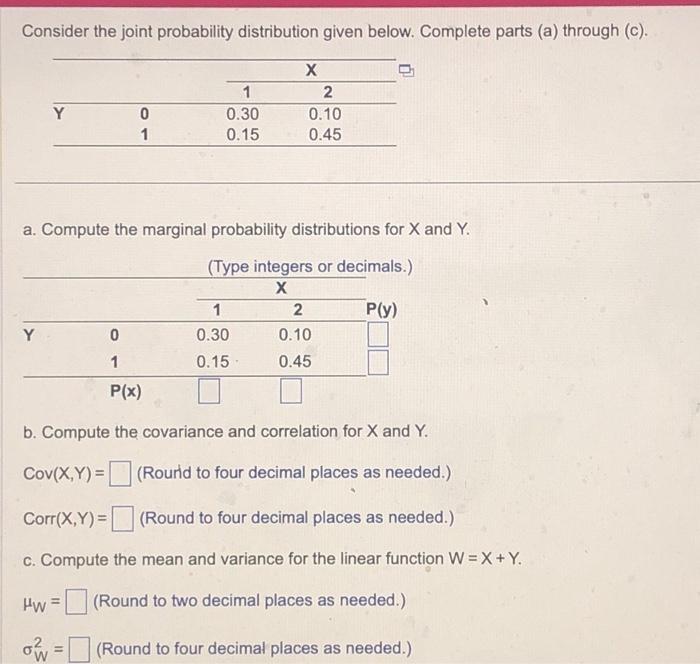 Solved Consider the joint probability distribution given | Chegg.com