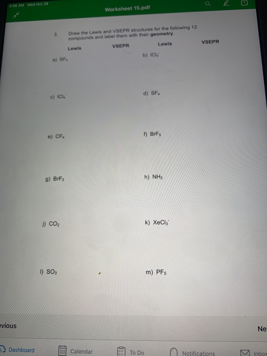 Solved Worksheet 15 - Molecular Shapes The shapes of | Chegg.com