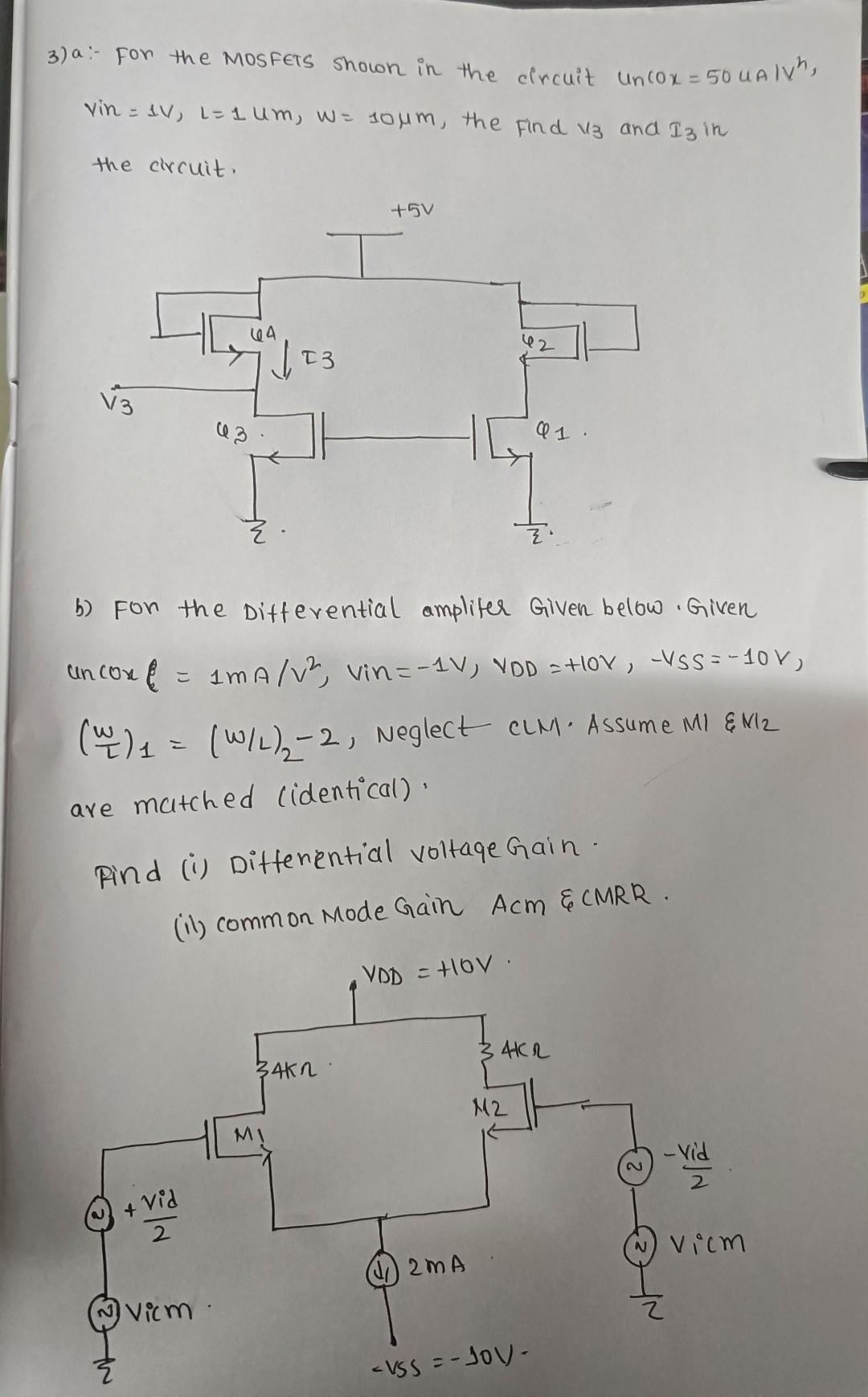 Solved 3) a:- Fon the MOSFETS shown in the circuit | Chegg.com