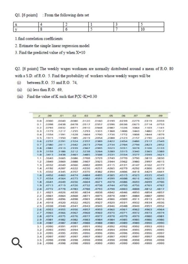 Solved 원 & 5 10 9 Q1. [6 points) From the following data set | Chegg.com