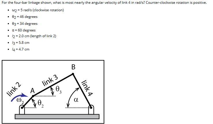 Solved For the four-bar linkage shown, what is ﻿most nearly | Chegg.com