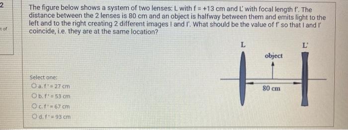 Solved 2 tof The figure below shows a system of two lenses: | Chegg.com