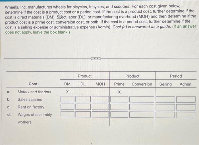 Solved Wheels, Inc. manufactures wheels for bicycles,