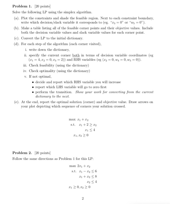 Solved Problem 1. [20 points) Solve the following LP using | Chegg.com