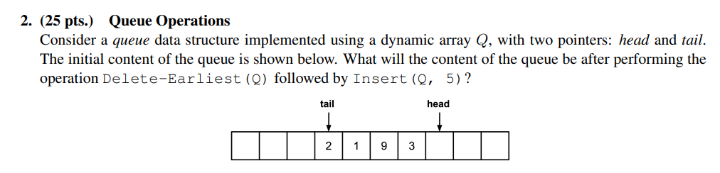[Solved]: 2. (25 pts.) Queue Operations Consider a queue da image.