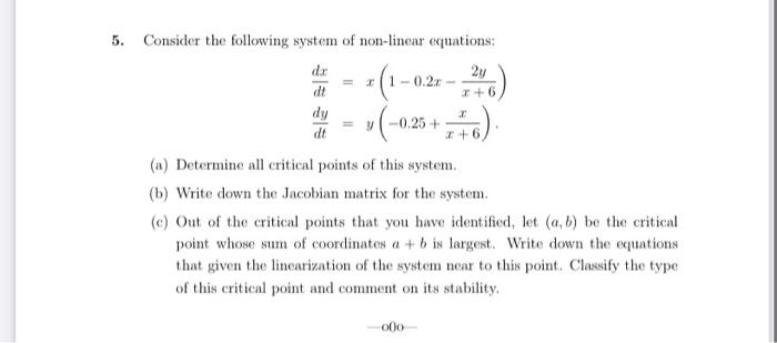 Solved Consider The Following System Of Non-linear | Chegg.com