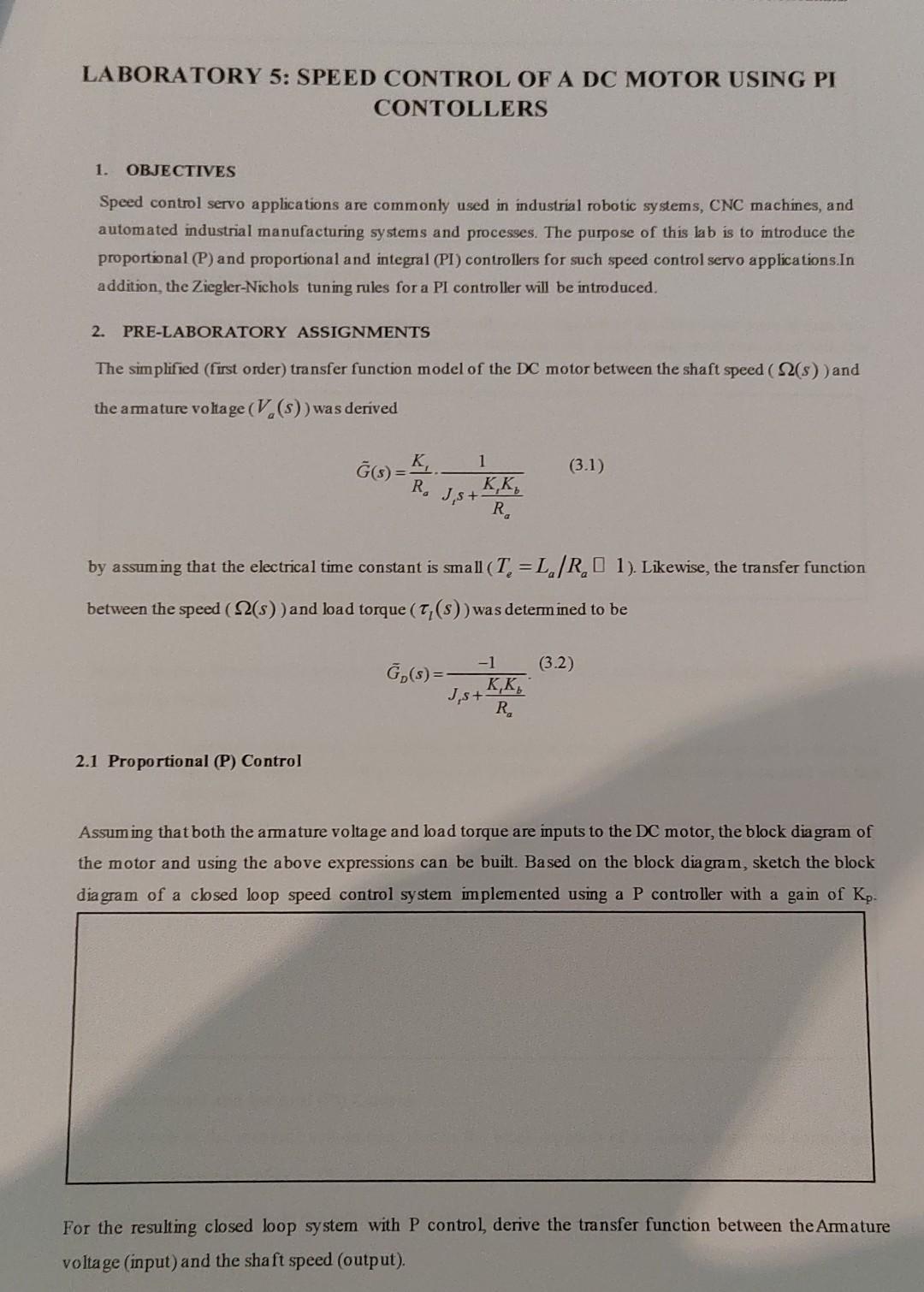 Solved LABORATORY 5: SPEED CONTROL OF A DC MOTOR USING | Chegg.com
