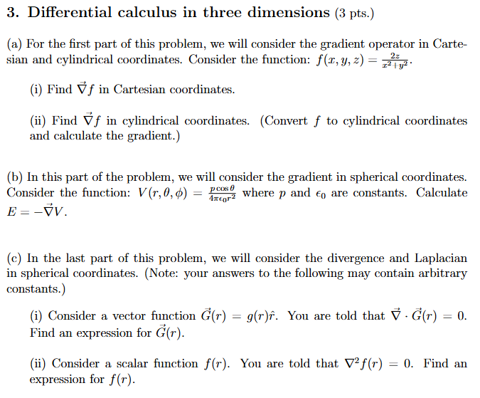 Solved Differential calculus in ﻿three dimensions | Chegg.com