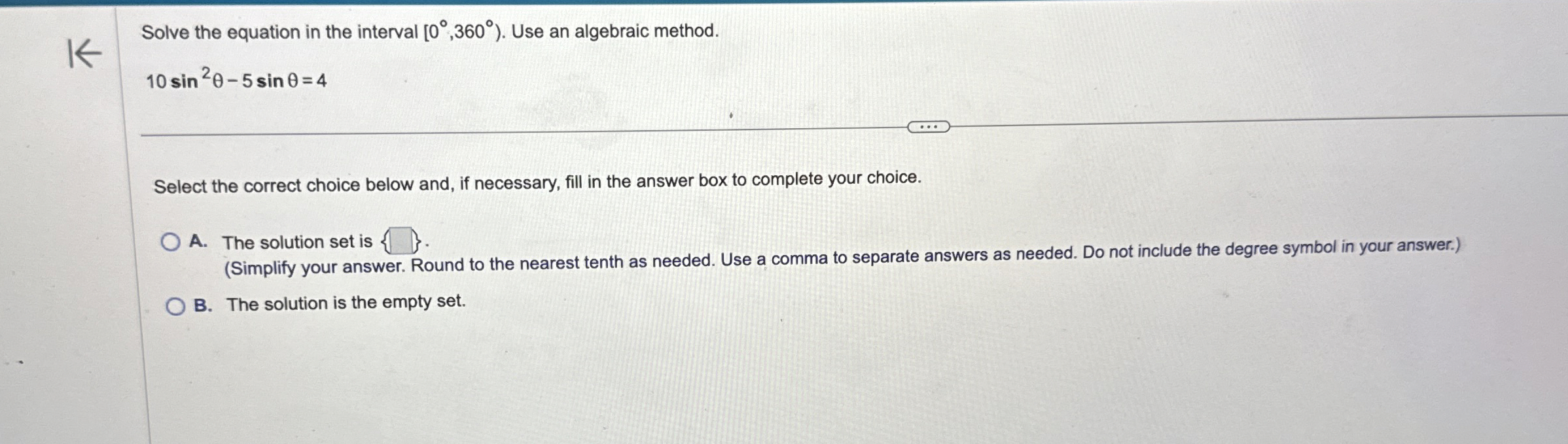 Solved Solve the equation in the interval [0°,360°). ﻿Use an | Chegg.com