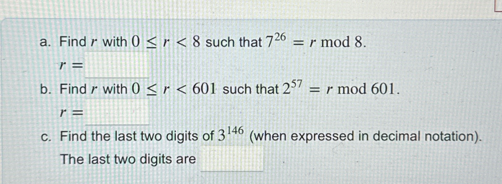 Solved a. ﻿Find r ﻿with 0≤r