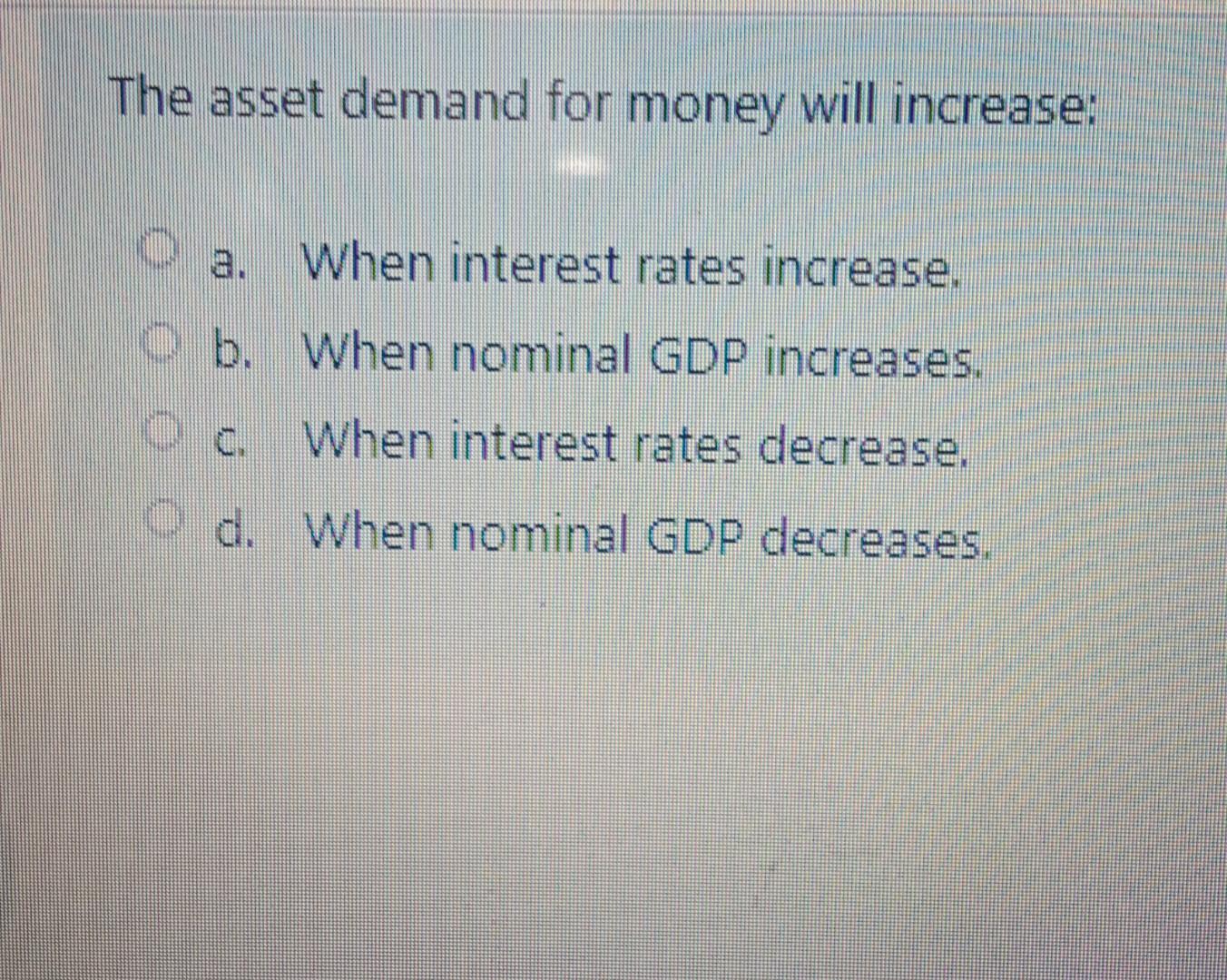 Solved The transactions demand for money will increase in