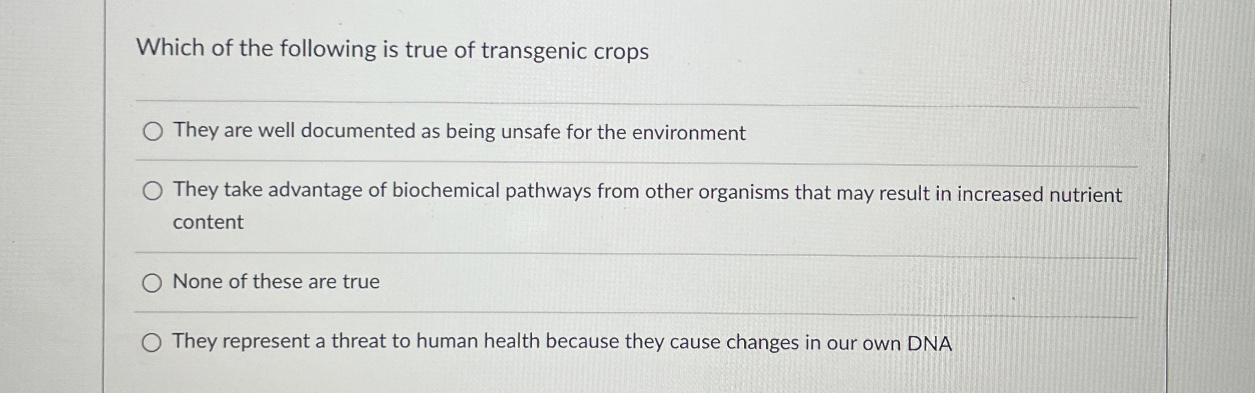 Solved Which of the following is true of transgenic | Chegg.com