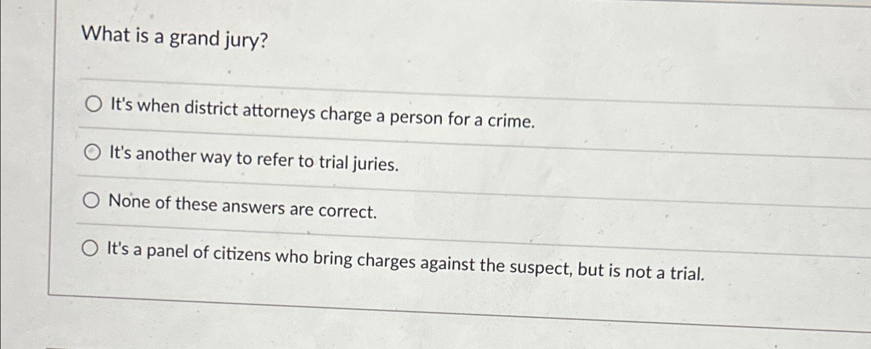 Solved What is a grand jury?It's when district attorneys